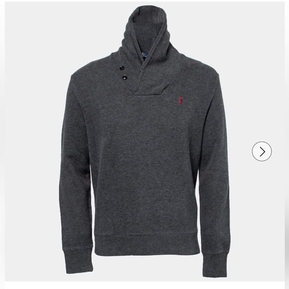 POLO RALPH LAUREN MENS GRAY SHAWL PULLOVER COWL NECK SWEATER SWEATSHIRT W ELBOW - Picture 1 of 12